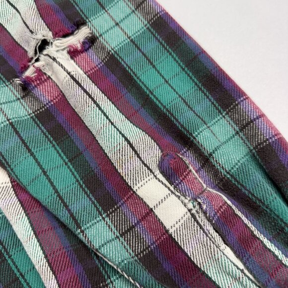 Vintage Field & Stream Plaid Flannel Purple & Green Button Shirt Size XL - Picture 10 of 16